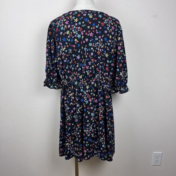 ASOS Dress Womens Fourteen Mini Tea Babydoll Floral Bloom Bohemian Black - Picture 2 of 12